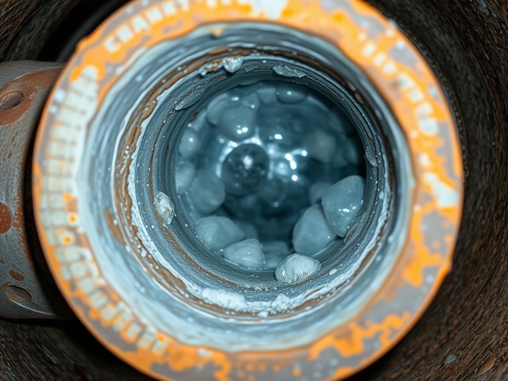 Aging galvanized steel drain pipes showing mineral buildup in Hollywood home