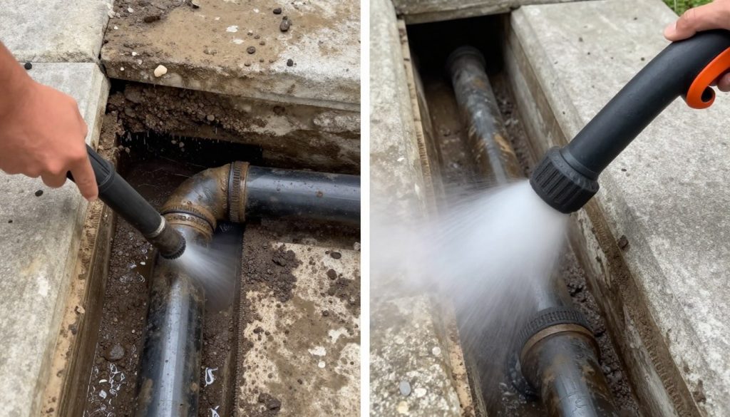 Before and after hydro jetting comparison Venice drain