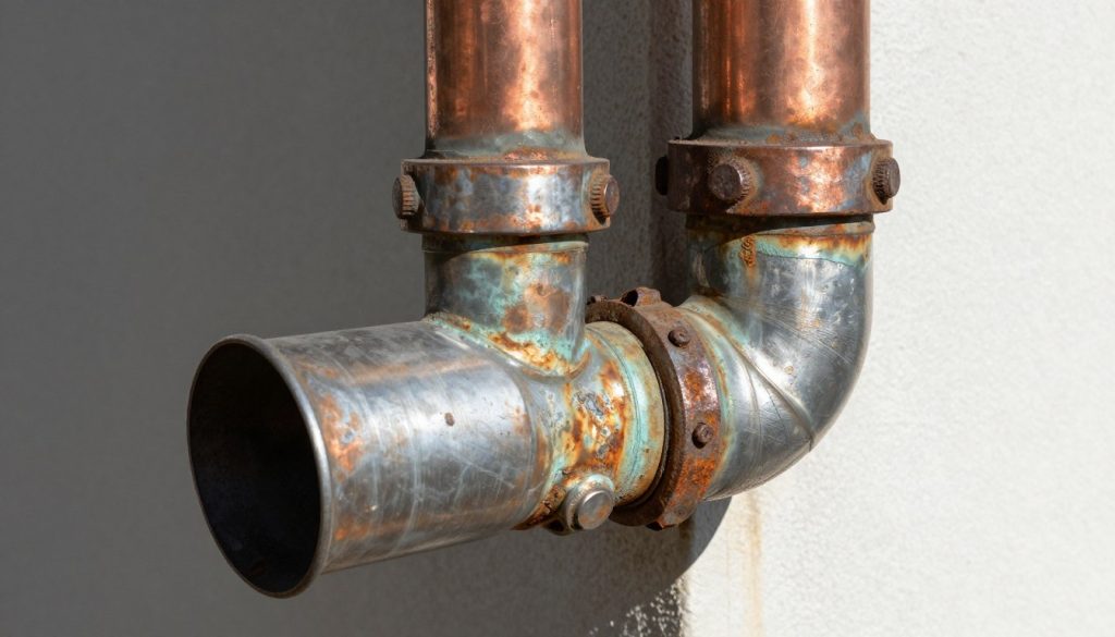Corroded drain pipes from Venice coastal home showing salt damage