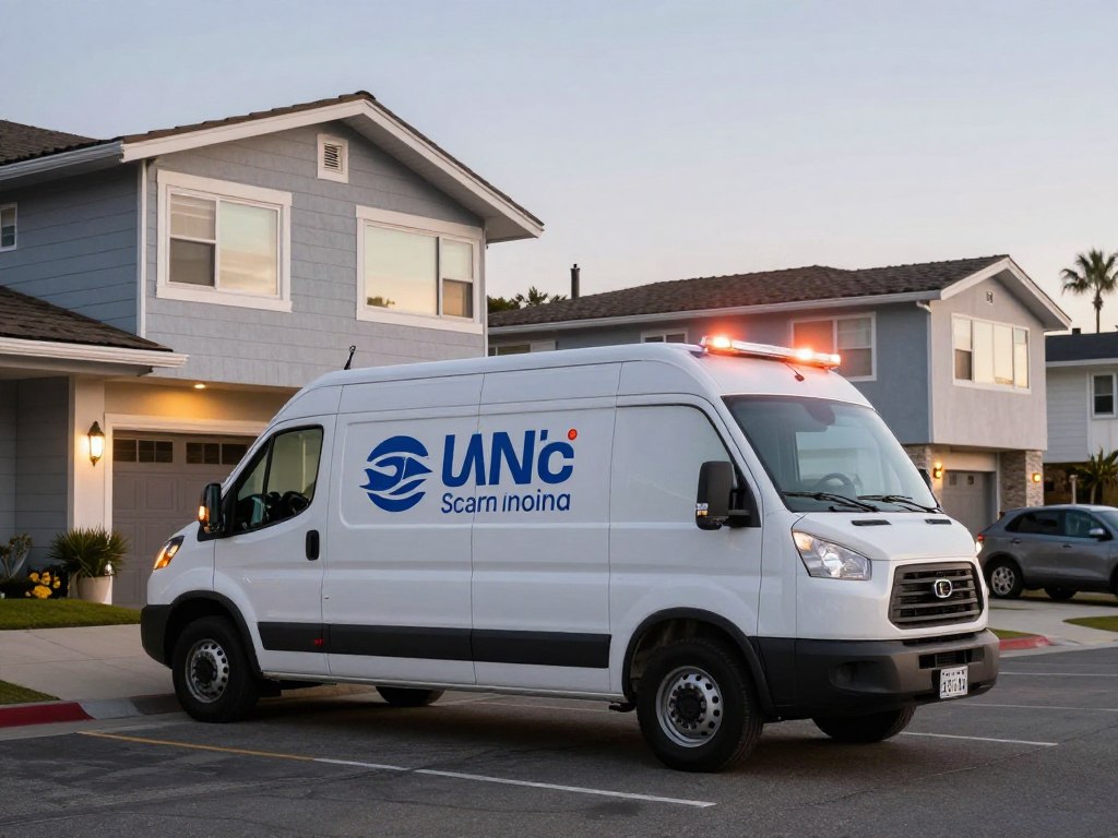 Emergency drain cleaning service truck arriving at Santa Monica residence