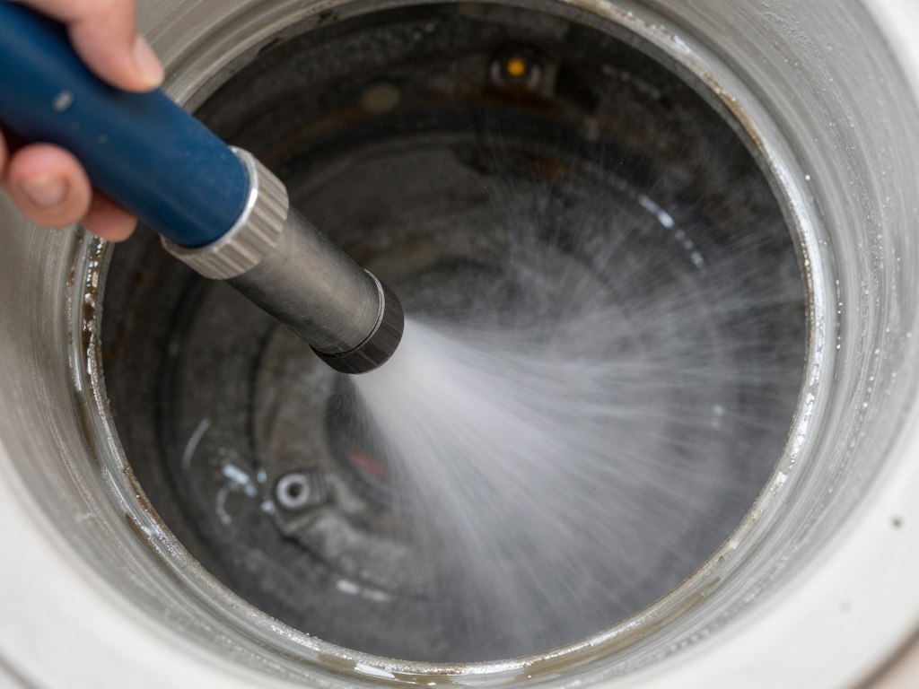Hydro jetting nozzle cleaning inside Venice drain pipe