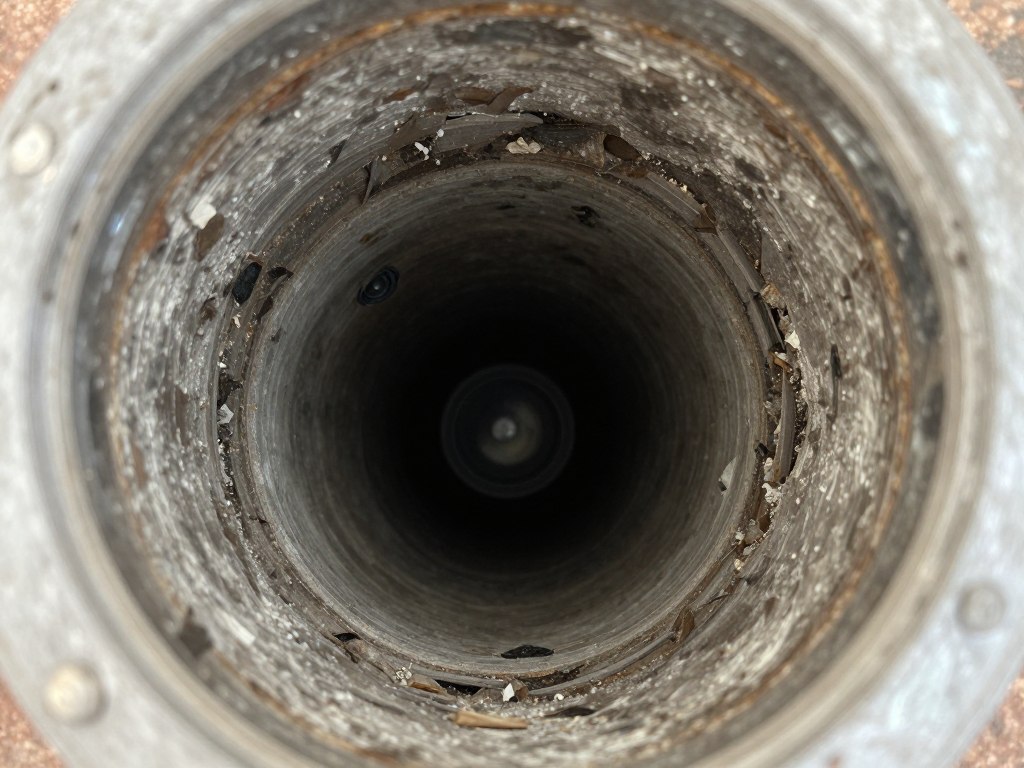 Interior view of corroded Venice drain pipe with buildup