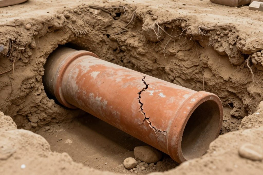 Old clay sewer pipe excavated from Venice canal district home