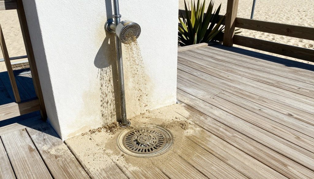 Outdoor shower drain being cleaned Venice Beach property