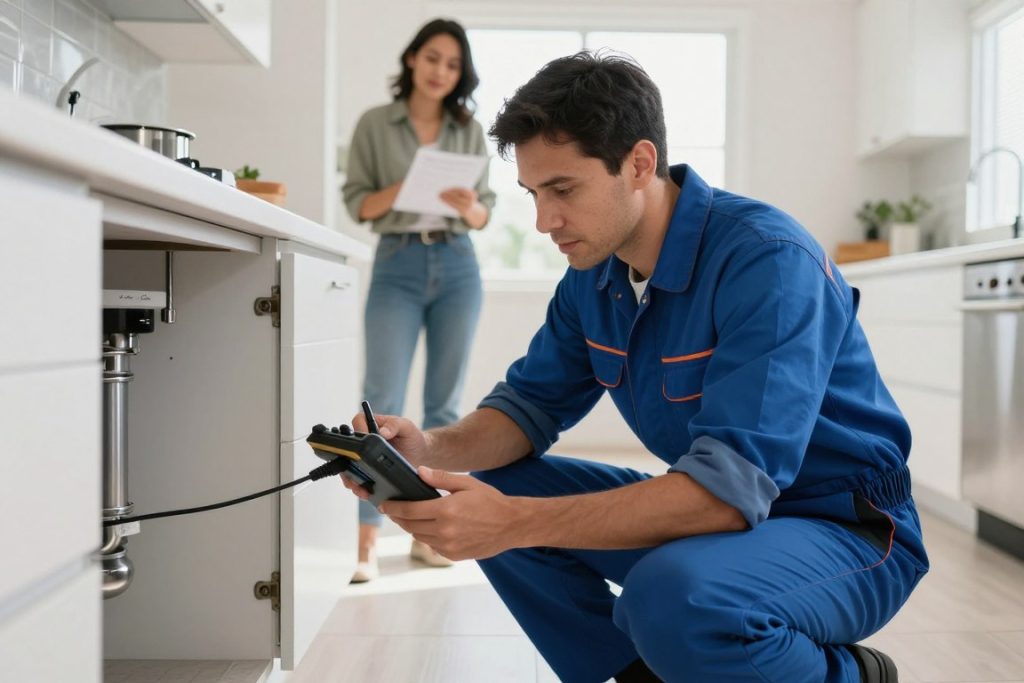 Plumber diagnosing clogged drain Santa Monica CA residential property