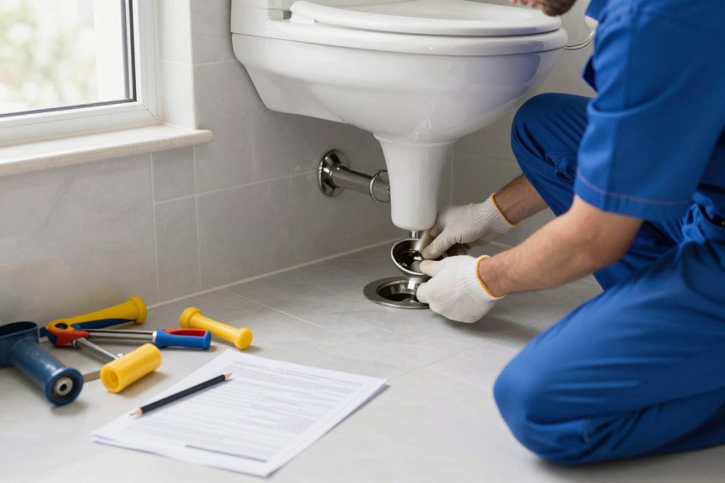Preventive drain maintenance being performed in Koreatown apartment showing routine cleaning
