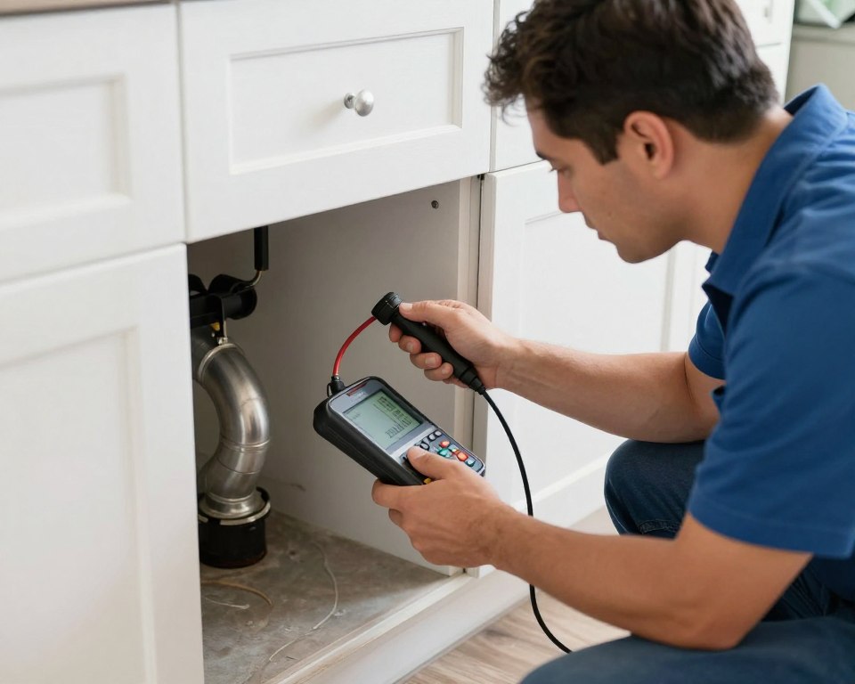 Professional plumber diagnosing complex drain problem