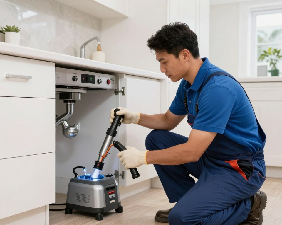 Professional plumber performing emergency drain cleaning in Venice Beach home kitchen