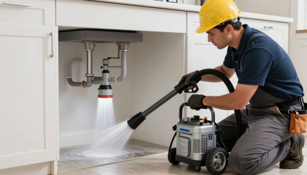 Professional plumber performing hydro jetting in Venice home