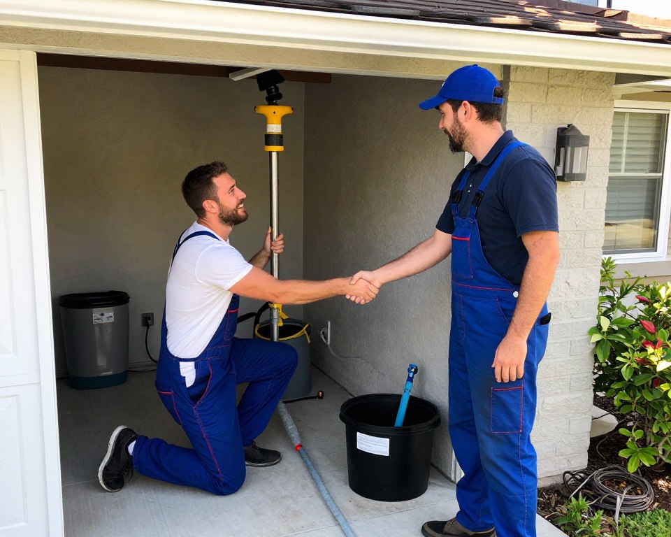 Satisfied Venice homeowner with professional plumber after successful drain cleaning