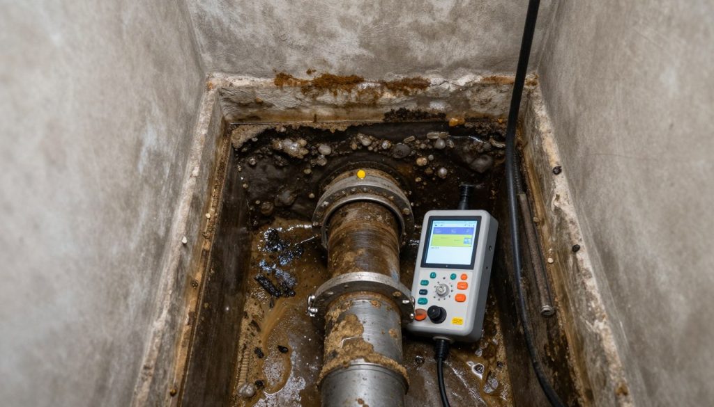 Sediment buildup in drain pipe from Venice canal district location