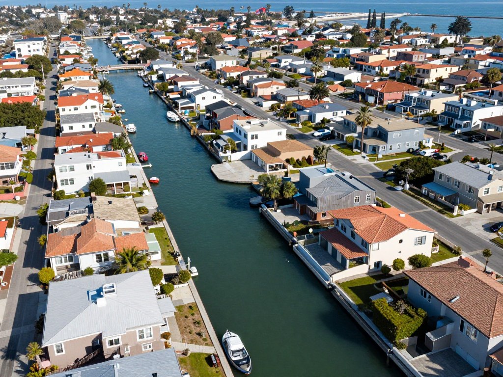 Venice canal district showing water channels near residential properties requiring specialized drain cleaning